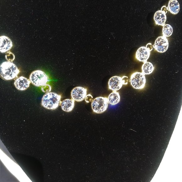 Rhinestone and Yellow Gold Plated Necklace16" -3" extension - Picture 5 of 6